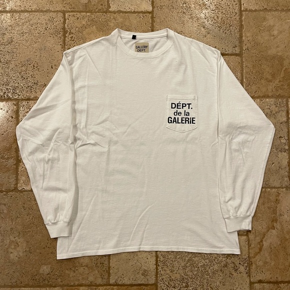 Gallery Dept French Logo Long Sleeve Pocket White Tee